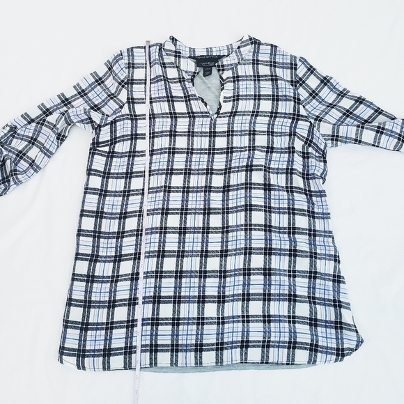 Liquid New York Silk Plaid Blouse w/Roll Tab Sleeves Lightweight - Picture 7 of 9